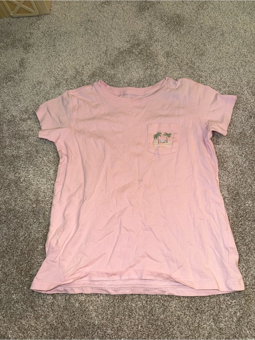 Vineyard Vines Pink Kids Pocket Tee with Palm Trees